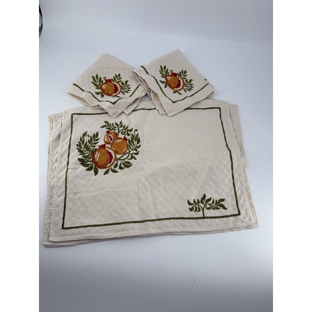 Stamperia Bertozzi Italian Handprinted Linen Placemats Napkins Set Pomegranate - Picture 1 of 12